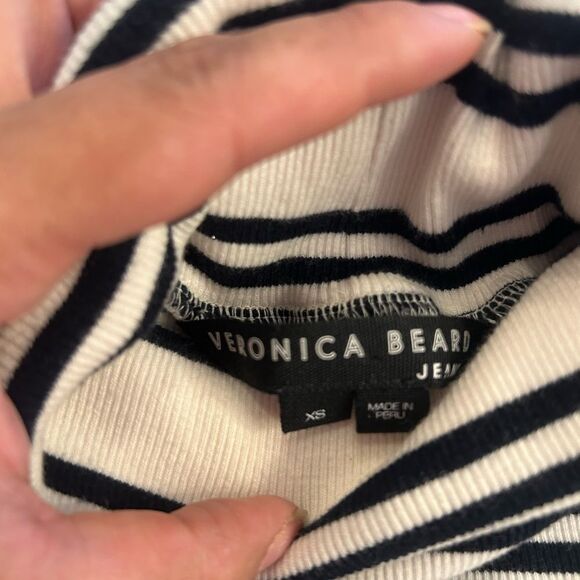 Veronica Beard Black and White Striped Cotton Turtleneck Top - Picture 2 of 4